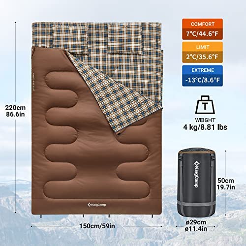 KingCamp Double Sleeping Bag with 2 Pillows Cotton Flannel 4 Season, Sleeping Bags for Adults Kids Winter Warm Waterproof Lightweight Extra-Large 2 Person for Camping Backpacking Hiking Indoor Outdoor - Image 2