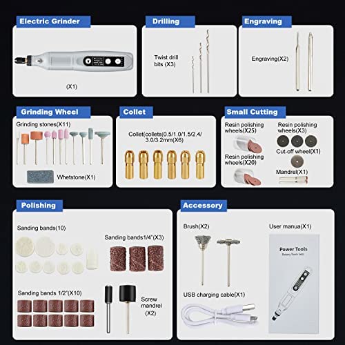 Cordless Rotary Tool, Engraving Pen with 130PCS 2000mAh 3.7V Mini Electric Grinder Drill 5 Speed Adjust USB Grinding Machine with Light for DIY/Woodwork/Polishing/Carving/Cutting/Cleaning/Sharpening - Image 6