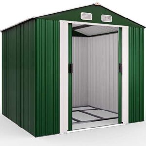 Deuba Garden Metal Tool Shed Galvanised Green Outdoor Storage 8x6ft Equipment Weather-resistant House Organiser