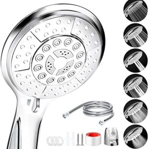 Rovtop Shower Head, Shower Head and Hose with 1.5M Hose and Shower Support, High Pressure Shower Heads with 6 Spray Modes Water Saving, Power Shower Head for Bathroom Gym Spa Home, Shower Hose Chrome