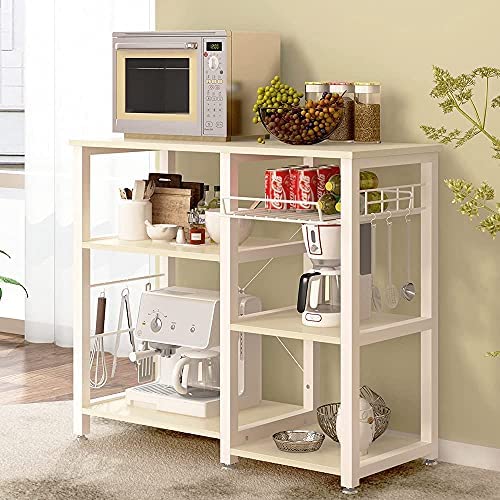 soges Kitchen Baker's Rack Utility Microwave Oven Stand Storage Cart Workstation Shelf with Basket Large Size,Millennium Oak,W5S-MP-SF - Image 2