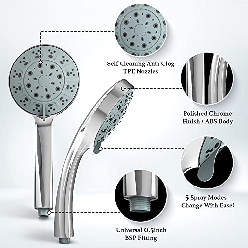 DIY Doctor Universal Shower Head - High Pressure - 5 Adjustable Spray Modes - Stunning Chrome Finish - Easy Limescale Removal - Image 4