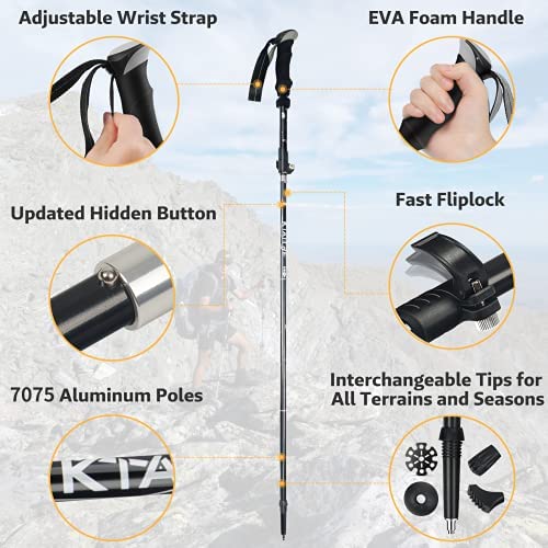 Kiaitre Tri-fold Walking Trekking Poles - 2 Pack Collapsible Hiking Poles with Quick Lock System, Adjustable Lightweight Trail Cane, Portable Walking Sticks for Trekking, Walking and Backpacking - Image 3