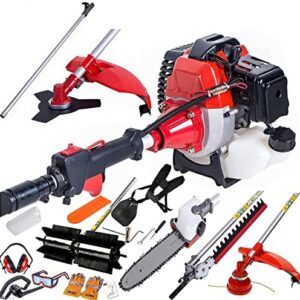 Dealourus 5 in 1 Multi Function Garden Tool Petrol Strimmer Brush Cutter Chainsaw Hedge Trimmer Pruner Power Sweeper Broom Extension Pole