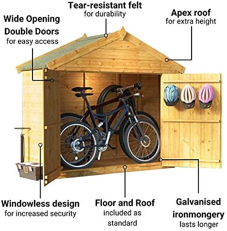 BillyOh Mini Master Bike Store with Apex Roof and Floor Wooden Bike Shed Garden Storage Box (3 x 6) - Image 6