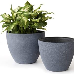 LA JOLIE MUSE Flower Pots Outdoor Garden Planters, Indoor Plant Pots with Drainage Holes, Weathered Grey (19+22cm)