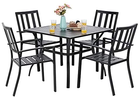 PHIVILLA Metal Garden Chairs Outdoor Patio Stackable Chairs for Dining Set 2 Pack Black (Black4) - Image 6