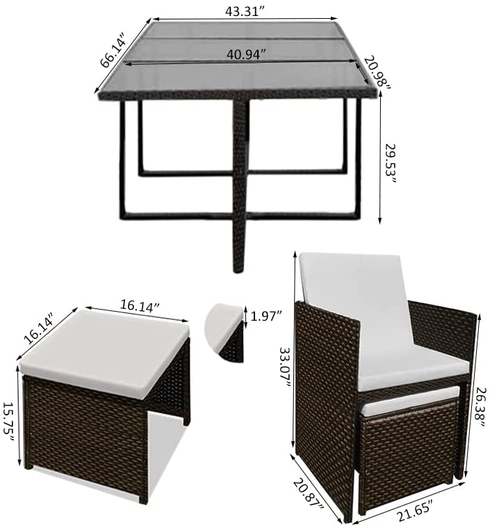 Panana Rattan Garden Furniture Set 10 Seater Dining Table and Padded Chairs Stool Outdoor Patio and Conservatory Brown - Image 5