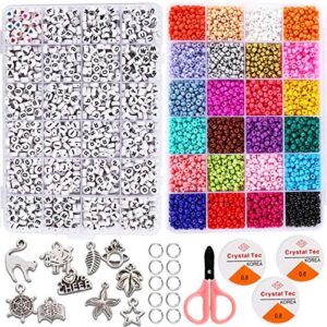 GoodyKing Jewelry Making Kit Beads for Bracelets - 5000+pcs Bead Craft Kit Set, Glass Pony Seed Letter Alphabet DIY Art and Craft - Gift for Her Women Kid Age 6 7 8 9 (4MM) (4mm)