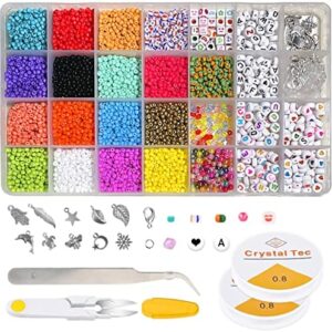 MELODYING 7500 Pcs 2mm Glass Seed Beads and 150 Pcs Alphabet Letter Beads, Small Pony Beads Assorted Kit, Glass Beads Set for DIY Bracelet Necklaces Jewelry Making Supplies Kit