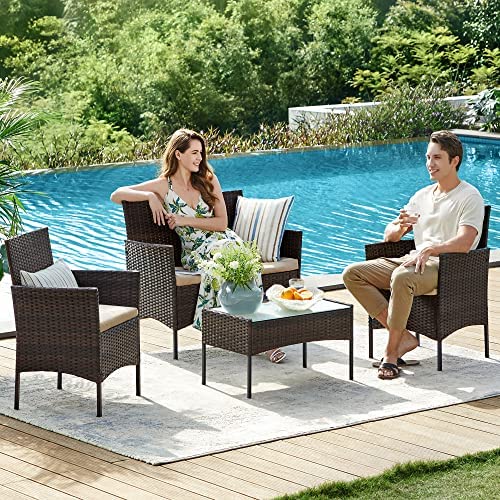 SONGMICS Garden Furniture Sets, Polyrattan Outdoor Patio Furniture, Conservatory PE Wicker Furniture, for Patio Balcony Backyard, Brown and Taupe GGF002K01 - Image 2