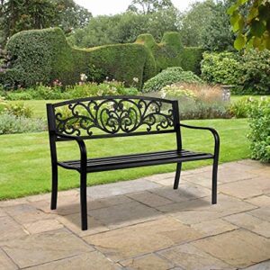 Bonnlo Garden Bench Outdoor Bench Steel Frame Furniture Patio Bench Seating Park Patio Seat