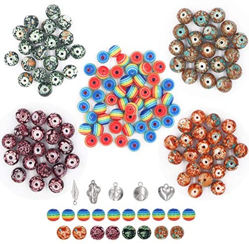 EuTengHao 702Pcs Lava Beads Stone Rock Beads Rainbow Striped Beads Kit with Chakra Beads Cloisonne Beads Spacer Beads Bracelet String Cord for Diffuser Essential Oils Adult Jewelry Making Supplies - Image 6