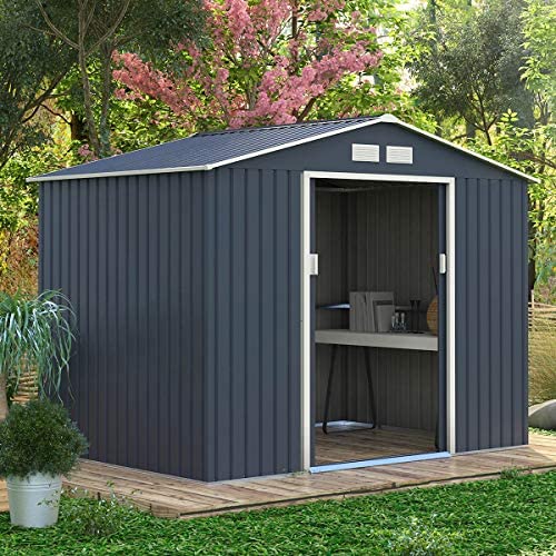 Charles Bentley Navy Grey 9ft x 6ft Metal Steel Garden Shed Outdoor Storage - Image 4
