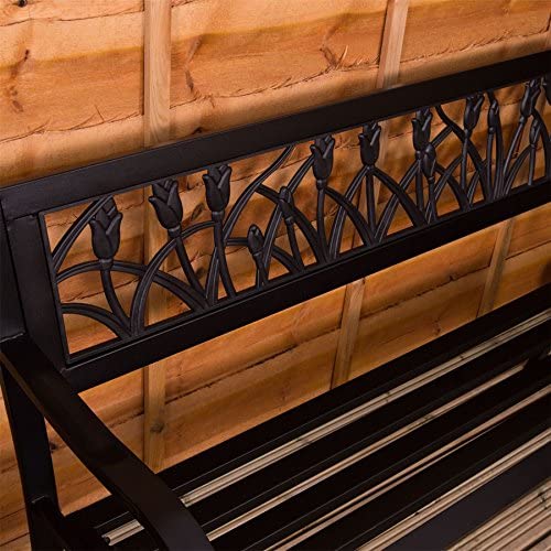 Garden Vida Steel Garden Bench, Tulip Design 3 Seater Outdoor Furniture Seating Park Patio Seat - Image 5