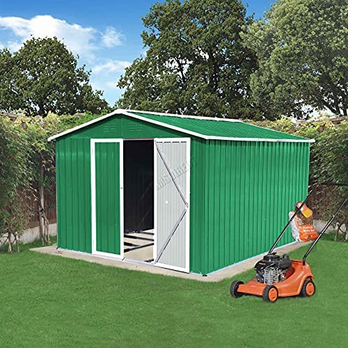 BIRCHTREE Garden Shed Metal Apex Roof Outdoor Storage With Free Foundation (GREEN, 10X8FT)