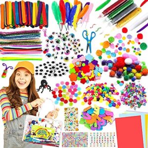 ANDSTON Arts and Crafts Supplies for Kids-1400+ Pieces in Tote Bag,Arts & Craft Sets,Kids Craft Art Supply, DIY Kid Crafting Kits，Arts and Crafts for Kids Age 3 4 5 8 9 10+,Pompom，Feather ，Sticks etc