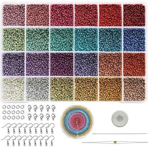Bala&Fillic 12/0 Opaque Metal Color Seed Beads Kit, 24 Colors Total 16800 pcs in Box Craft Seed Beads with Beading Tools for Jewelry Making Bracelets and Earrings (700pcs/Color,24 Colors)