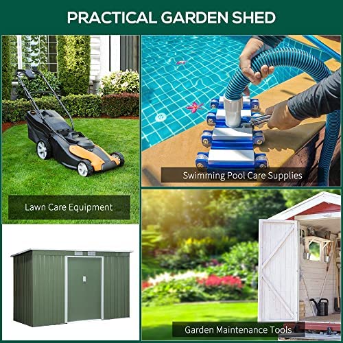 Outsunny 9ft x 4ft Corrugated Garden Metal Storage Shed Outdoor Equipment Tool Box with Kit Ventilation & Doors Light Green - Image 7