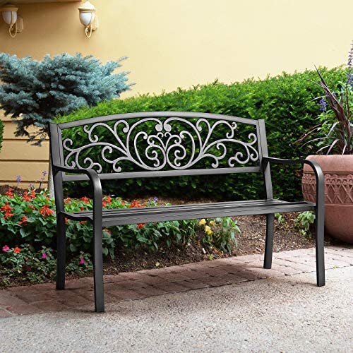 Yaheetech Outdoor Metal Bench Garden Bench Patio 3 Seater Cast Iron Bench Outdoor Furniture Seat Antique Style 127cm for Yard - Image 2