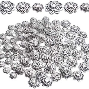 Spacer Bead Caps,200pcs 8mm/10mm/12mm Bead End Caps Metal Flower Bead Caps Crafts Supplies for Jewelry DIY Necklace Bracelet Making,Antique Silver