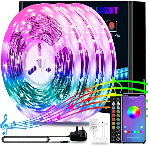 15m Led Lights, L8star RGB Led Lights for Bedroom SMD 5050 Bluetooth Music Sync Smart Color Changing Rope Lights, IR Remote Control,with for Kitchen, Bedroom, TV, Party