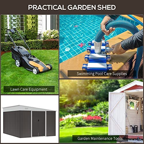 Outsunny 11.3 x 9.2ft Steel Garden Storage Shed Outdoor Metal Tool House with Double Sliding Doors & 2 Air Vents, Grey - Image 6