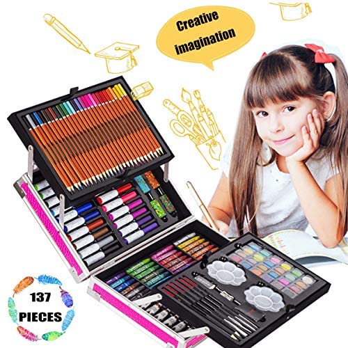 Art Set for Kids, KINSPORY 139PCS Art Kits for Kids, Deluxe Painting Aluminum Box Art Set, Coloring Drawing Art Supplies Case Gift for Artists Teens Adults Boys Girls 4 5 6 7 8 9 10 11 12 (Pink) - Image 2
