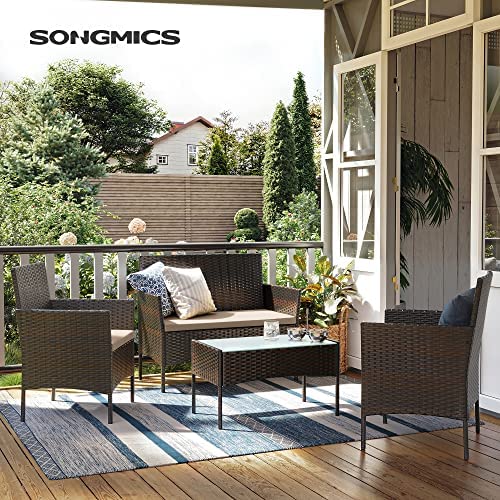 SONGMICS Garden Furniture Sets, Polyrattan Outdoor Patio Furniture, Conservatory PE Wicker Furniture, for Patio Balcony Backyard, Brown and Taupe GGF002K01 - Image 3