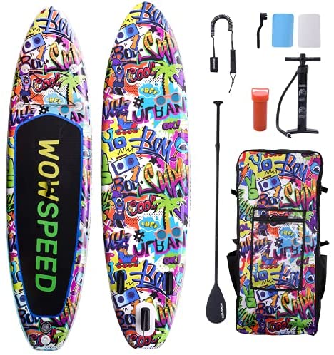 WOWSPEED Inflatable Stand Up Paddleboard,10.5ft Paddle Board Kayak,Inflatable Board Surfboard Kit with Premium SUP Accessories-Backpack, Paddle, Pump,Fin&Repair Kit, for Thick Adult Youth Kid (E)