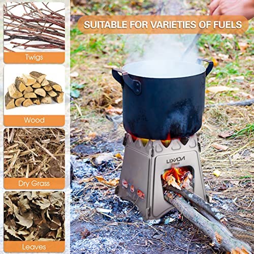 Lixada Camping Wood Stove Portable Wood Burning Stove Lightweight Alcohol Stove for Outdoor Cooking Backpacking Hiking Traveling (Titanium/Stainless Steel) - Image 3