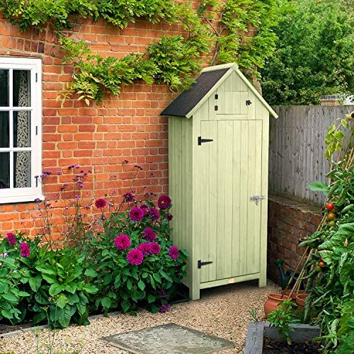 CHRISTOW Small Garden Shed, Tall Slim Wooden Outdoor Storage Shed, Compact Utility Sentry Unit, Slope Roof, Lockable Door, Shelves, Roof Hatch, 6ft - Image 2