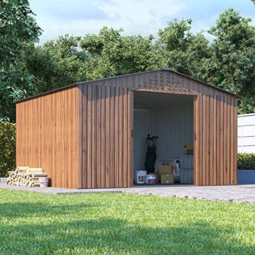 BillyOh 10x8 Garden Storage Shed Outdoor Metal Shed Apex Roof Bike Shed Tool Box Storage Woodgrain Sheds with Sliding Doors (10 x 8FT) - Image 8