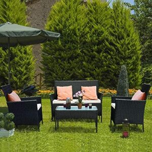 Rattan Garden Furniture Set,Bigzzia 4 piece Patio Rattan furniture sofa Weaving Wicker includes 2 Armchairs,1 Double seat Sofa and 1 table