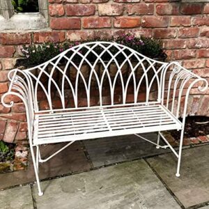 GlamHaus Metal Garden Bench Seat Patio Furniture Foldable Antique Grey Beautiful Shabby Chic Handmade Vintage (Metal Verona)