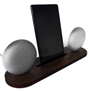 Wood Google Home Mini stand for stereo pairing with smartphone and tablet stand in many colors as dark walnut Office desk accessories for 1st gen Vertical table mount smart speaker holder
