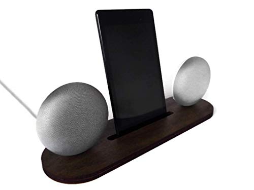 Wood Google Home Mini stand for stereo pairing with smartphone and tablet stand in many colors as dark walnut Office desk accessories for 1st gen Vertical table mount smart speaker holder