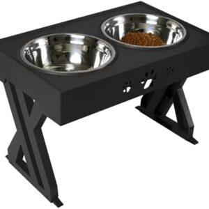 Wisedog Raised Dog Bowls for Large Dogs Elevated Dog Bowl - Adjusts To 3 Heights,2.8”, 7.5", & 11.6'' Stand (Black Stand)