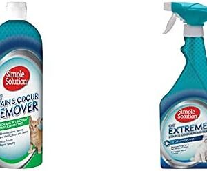 Simple Solution Cat Stain and Odour Remover | Enzymatic Cleaner with Pro-Bacteria Cleaning Power - 1 Litre & Extreme Cat Stain and Odour Remover Enzymatic Cleaner, 500ml