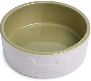 Petface Bone Ceramic Dog Bowl, 15 cm, Cream/Green