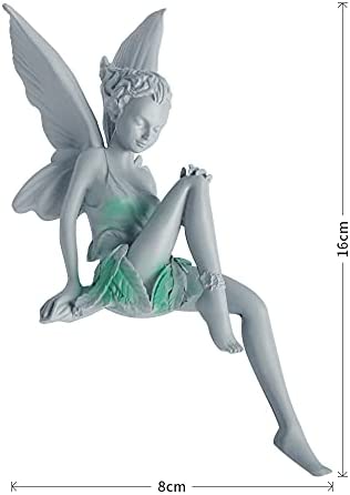 ZoneYan Flower Fairy Sculpture, Garden Sitting Fairy Statue, Sitting Fairy Statue, Tudor And Turek Angel Girl Figurines Craft, Garden Ornament Resin Landscaping Yard Decoration(Gray) - Image 9