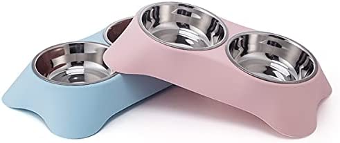 Fuwok Double Dog Bowl,Non Slip Stainless Steel Double Bowl with Non-spill For Small Dogs and Cats (S, Pink) - Image 6