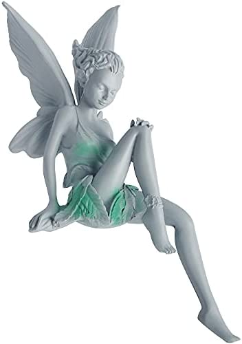 ZoneYan Flower Fairy Sculpture, Garden Sitting Fairy Statue, Sitting Fairy Statue, Tudor And Turek Angel Girl Figurines Craft, Garden Ornament Resin Landscaping Yard Decoration(Gray)