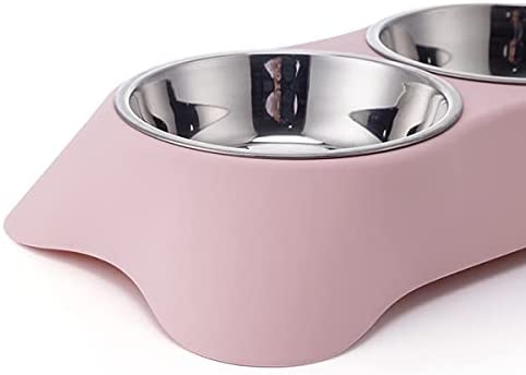 Fuwok Double Dog Bowl,Non Slip Stainless Steel Double Bowl with Non-spill For Small Dogs and Cats (S, Pink) - Image 4