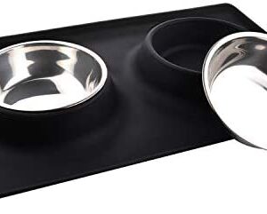 MOACC Dog Bowls, 2 x 750ml Stainless Steel Pet Food Bowl, Cat Water Bowls with No-Spill Anti-Slip Silicone Mat for Medium or Small Dogs or Cats