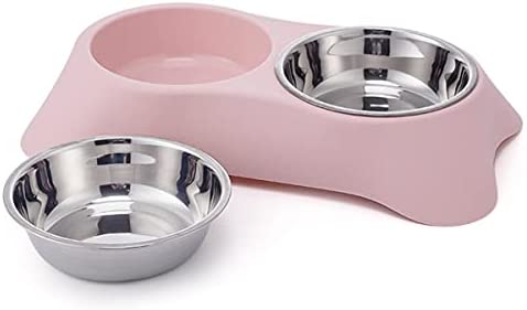 Fuwok Double Dog Bowl,Non Slip Stainless Steel Double Bowl with Non-spill For Small Dogs and Cats (S, Pink) - Image 2