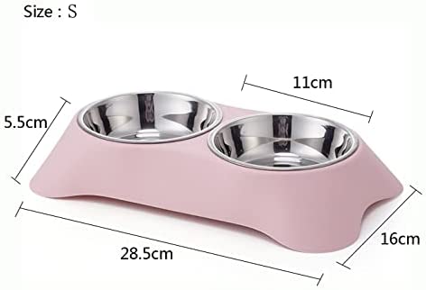 Fuwok Double Dog Bowl,Non Slip Stainless Steel Double Bowl with Non-spill For Small Dogs and Cats (S, Pink) - Image 5