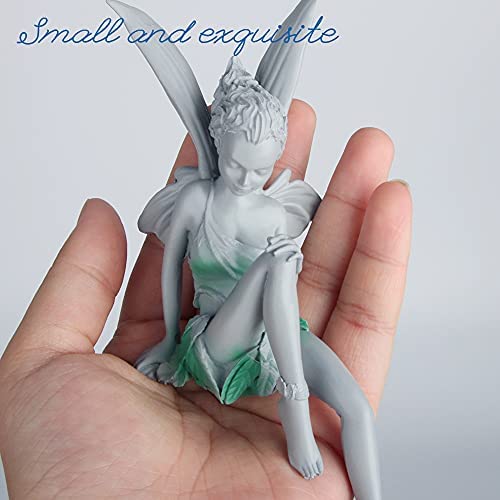 ZoneYan Flower Fairy Sculpture, Garden Sitting Fairy Statue, Sitting Fairy Statue, Tudor And Turek Angel Girl Figurines Craft, Garden Ornament Resin Landscaping Yard Decoration(Gray) - Image 5