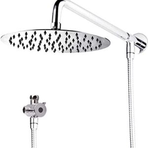 [Upgraded]IceMoon Wall Mount 8 inch Rainfall Round Stainless Steel Shower Head, Shower Arm,1.75m Double Interlocked Stainless Steel Hose,Teflon Tape Included, Chrome Finish