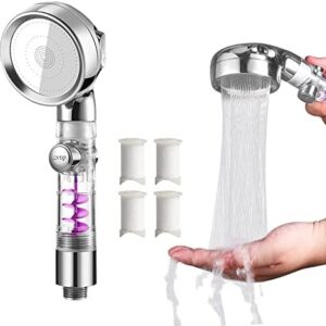 High Pressure Water Saving Shower Heads, Three-Position Adjustment Propeller Shower Head with Filter, Turbo Fan Shower Head, Turbo Shower Head Propeller Driven Handheld Spa Bath Shower Head (Silver)